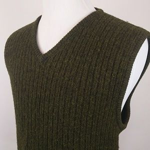 Eddie Bauer Mens Sweater Vest XLT 100% Wool Green
